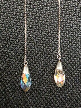 925 China tear drop crystal iridescent threader earrings 3"